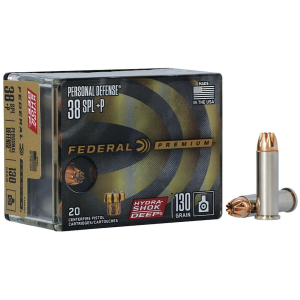 Federal Premium Personal Defense 38 Special +P Ammo 130 Grain Federal Hydra-Shok Deep Jacketed Hollow Point Case of 200 (10 Boxes of 20) - Federal Premium