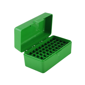 MTM Flip Top Ammo Box 22-250 Remington, 250 Savage, 35 Remington 50-Round Plastic Green
