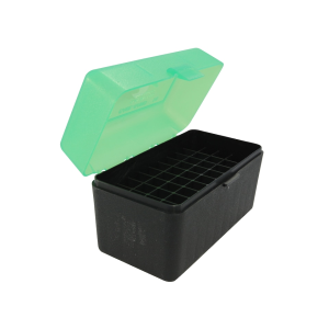 MTM Flip Top Ammo Box 25-06 Remington, 270 Winchester, 30-06 Springfield 50-Round Plastic Clear Green and Black