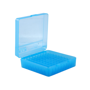 MTM Flip Top Ammo Box 41 Remington Magnum, 44 Remington Magnum, 45 Colt (Long Colt) 100-Round Plastic Clear Blue