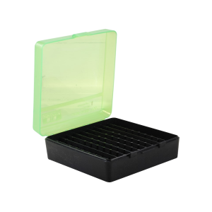 MTM Flip Top Ammo Box 41 Remington Magnum, 44 Remington Magnum, 45 Colt (Long Colt) 100-Round Plastic Clear Green and Black