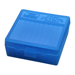 MTM Flip Top Ammo Box 38 Special, 357 Magnum 100-Round Plastic Clear Blue