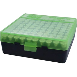 MTM Flip Top Ammo Box 40 S&W, 10mm Auto, 45 ACP 100-Round Plastic Clear Green and Black