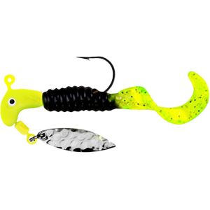 Road Runner Curly Tails Pro Series Underspin Jig Chartruese/Black/Chartruese Sparkle 1/4 oz