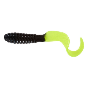 Mister Twister Teenie Curly Tail 2" Grub Black/Chartreuse Pearl Tail 20PK