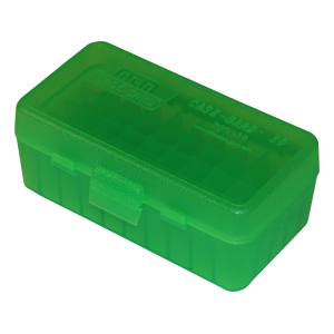 MTM Flip Top Ammo Box 38 Special, 357 Magnum 50-Round Plastic Clear Green