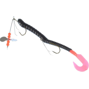 Creme Pre-Rigged Curl Worm Black/Fire Tail