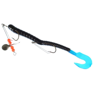 Creme Pre-Rigged Curl Worm Black/Blue Tail
