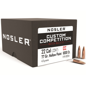 Nosler Custom Competition 22 Caliber (224 Diameter) Bullets 77 Grain Jacketed Hollow Point Box of 1000
