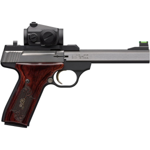 Browning Buck Mark Medallion 22LR Pistol 5.5" Barrel 10+1 Round Stainless Slide Rosewood Grip Matte Black Frame Vortex Crossfire Red Dot