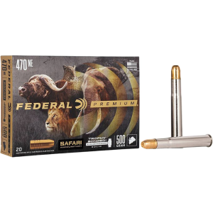 Federal Premium Safari 470 Nitro Express Ammo 500 Grain Speer Trophy Bonded Sledgehammer Bonded Flat Nose Box of 20