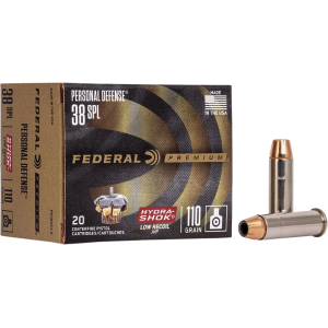 Federal Premium Personal Defense Reduced Recoil 38 Special Ammo 110 Grain Federal Hydra-Shok Jacketed Hollow Point Case of 200 (10 Boxes of 20) - Federal Premium