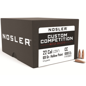 Nosler Custom Competition 22 Caliber (224 Diameter) Bullets 69 Grain Jacketed Hollow Point Box of 1000