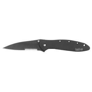Kershaw Leek Assisted Opening Pocket Knife 3" Serrated Wharncliffe Sandvik 13C26 Stainless Steel Tungsten DLC Coated Blade Stainless Steel Handle Black