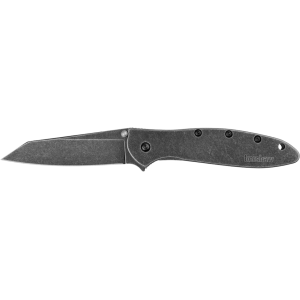 Kershaw Leek Assisted Opening Pocket Knife 3" Reverse Tanto Sandvik 14C28N BlackWash Blade 410 BlackWash Coated Stainless Steel Handle Black Stonewash