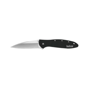 Kershaw Leek Assisted Opening Pocket Knife 3" Wharncliffe Stonewashed Sandvik 14C28N Stainless Steel Blade Steel Handle Black