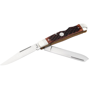 Boker Knives Traditional Series 2.0 Double Lock Trapper Pocket Knife 3.23" Drop Point, Sheepsfoot D2 Satin Blade Jigged Bone Handle Brown