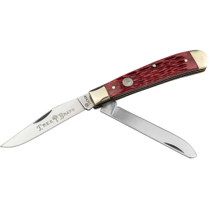 Boker Knives Traditional Series 2.0 Trapper Pocket Knife 3.25" Clip and Spey Point D2 Satin Blade Jigged Bone Handle Red