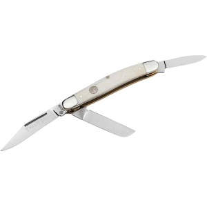 Boker Knives Traditional Series 2.0 Medium Stockman Pocket Knife 2.25" Clip Point, Pen, Wharncliffe D2 Satin Blade Bone Handle White