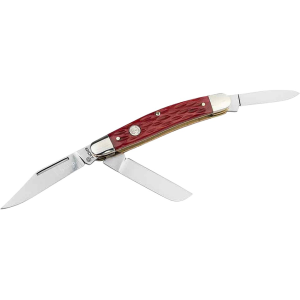 Boker Knives Traditional Series 2.0 Medium Stockman Pocket Knife 2.25" Clip Point, Pen, Wharncliffe D2 Satin Blade Jigged Bone Handle Red