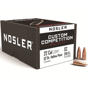 Nosler Custom Competition 22 Caliber (224 Diameter) Bullets 52 Grain Jacketed Hollow Point Box of 1000