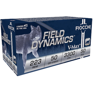 Fiocchi Field Dynamics 223 Remington Ammo 50 Grain Hornady V-Max Polymer Tip Box of 50