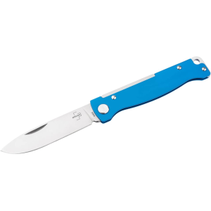 Boker Knives Atlas Pocket Knife 2.64" Drop Point Sandvik 12C27 Satin Blade Stainless Steel Handle Blue