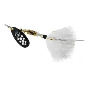 Mepps Aglia Black Fury Dressed Inline Spinner 1/4oz White Tail White Dot Blade