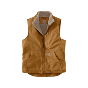 Carhartt Men's Washed Duck Sherpa Lined Mock Neck Insulated Vest Carhartt Brown 2XL