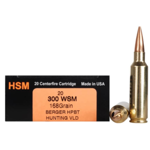 HSM Trophy Gold 300 Winchester Short Magnum (WSM) Ammo 168 Grain Berger Hunting VLD (Very Low Drag) Jacketed Soft Point Box of 20