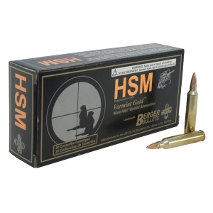 HSM Varmint Gold 204 Ruger Ammo 35 Grain Berger Varmint Jacketed Hollow Point Box of 20 - Hsm