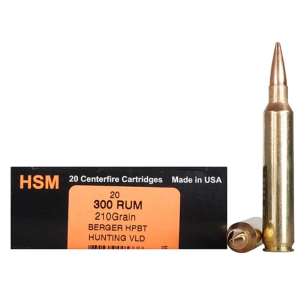 HSM Trophy Gold 300 Remington Ultra Magnum Ammo 210 Grain Berger Hunting VLD (Very Low Drag) Jacketed Hollow Point Box of 20