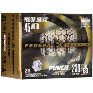Federal Personal Defense Punch 45 ACP Ammo 230 Grain Jacketed Hollow Point Case of 200 (10 Boxes of 20) - Federal Premium