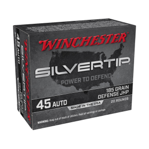 Winchester Silvertip Defense 45 ACP Ammo 185 Grain Winchester Silvertip Jacketed Hollow Point Case of 200 (10 Boxes of 20)