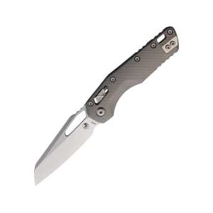 Microtech MSI Pocket Knife 3.88" Sheepsfoot Bohler M390MK Stonewashed Blade Fluted Aluminum Handle Gray