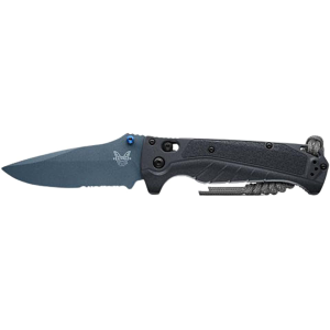 Benchmade Adira Pocket Knife 3.88" Partially Serrated Drop Point CPM MagnaCut Blue Blade Grivory Handle Tempest Gray