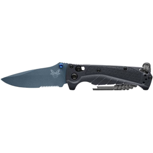 Benchmade Mini Adira Pocket Knife 3.21" Partially Serrated Drop Point CPM MagnaCut Blue Blade Grivory Handle Tempest Gray