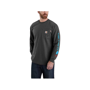 Carhartt Men's FR Force Relaxed Fit Lightweight Logo Graphic Long Sleeve Crew Neck T Shirt Carbon Heather XL