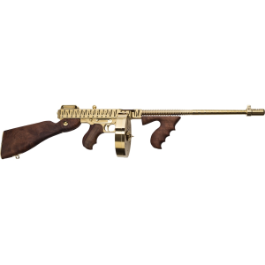 Thompson 1927A1 Deluxe Semi Automatic Rifle 45 ACP 16.5" Gold Threaded Barrel Gold Tiger Stripe Frame Walnut Pistol Grip