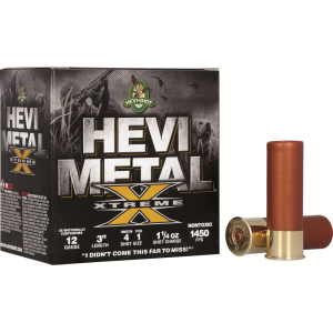 Hevi-Shot Hevi-Metal Xtreme Waterfowl 12 Gauge Ammo 3" #1 and #4 Steel and Tungsten Shot 1-1/4 oz Case of 250 (10 Boxes of 25) - Hevi-Shot