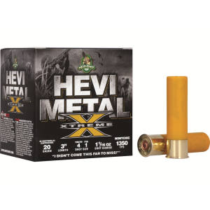 Hevi-Shot Hevi-Metal Xtreme Waterfowl 20 Gauge Ammo 3" #1 and #4 Steel and Tungsten Shot 1-1/16 oz Case of 250 (10 Boxes of 25) - Hevi-Shot