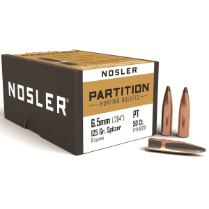 Nosler Partition 6.5mm, 264 Caliber (264 Diameter) Bullets 125 Grain Spitzer Box of 50