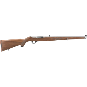 Ruger 10/22 Semi Automatic Rifle 22 Long Rifle 18.5" Stainless Barrel Stainless Frame Walnut Mannlicher Stock