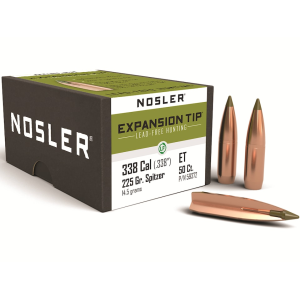 Nosler E-Tip 338 Caliber (338 Diameter) Bullets 225 Grain Polymer Tip with Cannelure Box of 50
