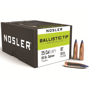 Nosler Ballistic Tip Hunting 25 Caliber (257 Diameter) Bullets 115 Grain Polymer Tip Box of 50