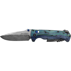 Benchmade Mini Adira Pocket Knife 3.21" Drop Point Damasteel Polished Blade Micarta Handle Blue - Benchmade