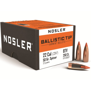 Nosler Ballistic Tip Varmint 22 Caliber (224 Diameter) Bullets 50 Grain Polymer Tip Box of 250