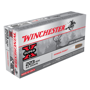 Winchester Super X 223 Remington Ammo 64 Grain Winchester Power-Point Jacketed Soft Point Box of 20