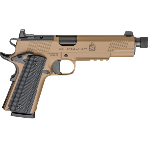 Springfield Armory 1911 Operator AOS 45 ACP Pistol 5" Threaded Barrel 8+1 Round Coyote Slide Black Grip Coyote Frame