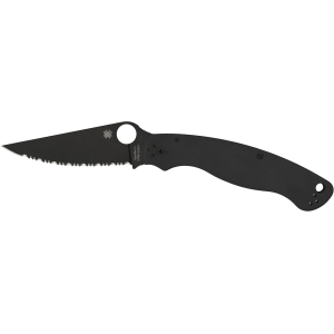 Spyderco Military 2 Black Pocket Knife 3.65" Fully Serrated Drop Point CPM S30V Black Blade G-10 Handle Black - Spyderco